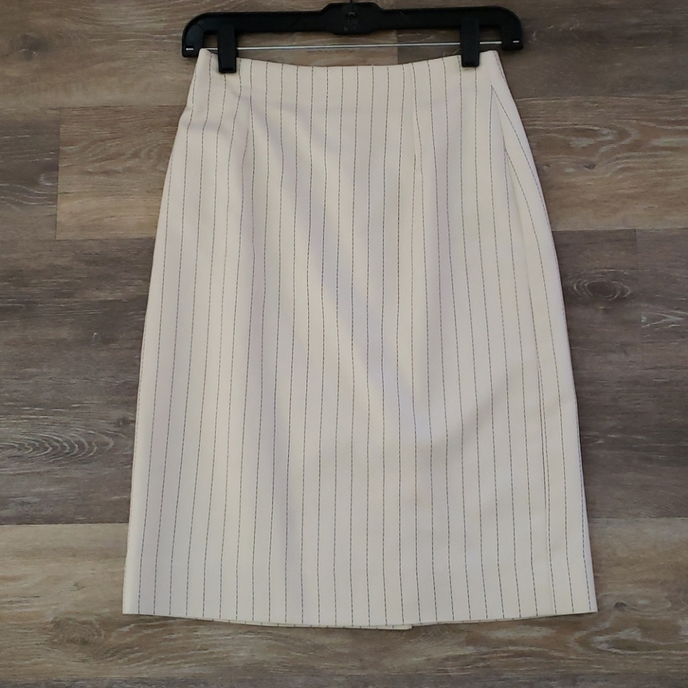 Paul Stuart Cream Black Pin-stripe Midi Skirt 4